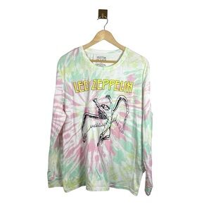 Led Zeppelin Unisex Tie Dye Long Sleeve Graphic Tee in Pink/Green/Yellow Size XL